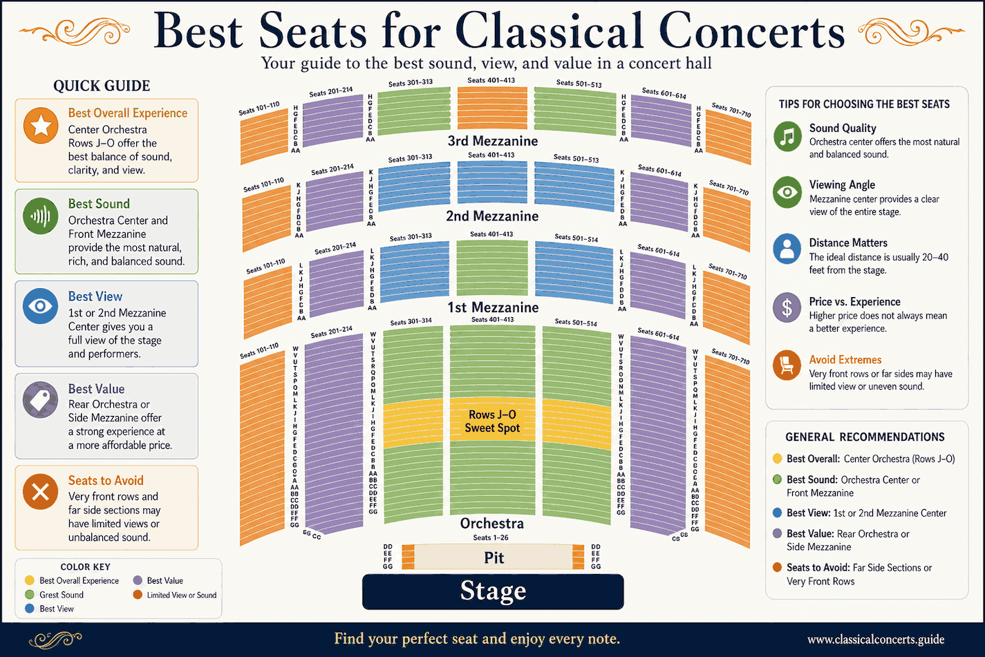Typical Classical Concert Hall Seating Guide With Seat Numbers